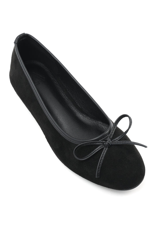 BOW ACCENT BALLET FLATS-BLACK