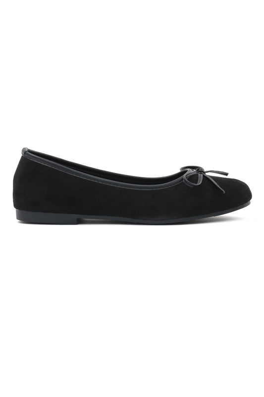 BOW ACCENT BALLET FLATS-BLACK