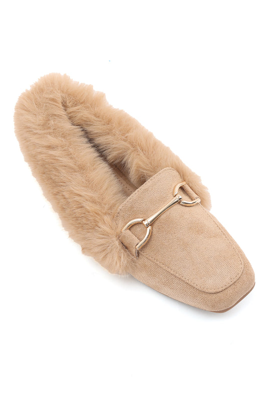 FAUX FUR LINED LOAFERS-BEIGE