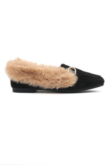 FAUX FUR LINED LOAFERS-BLACK