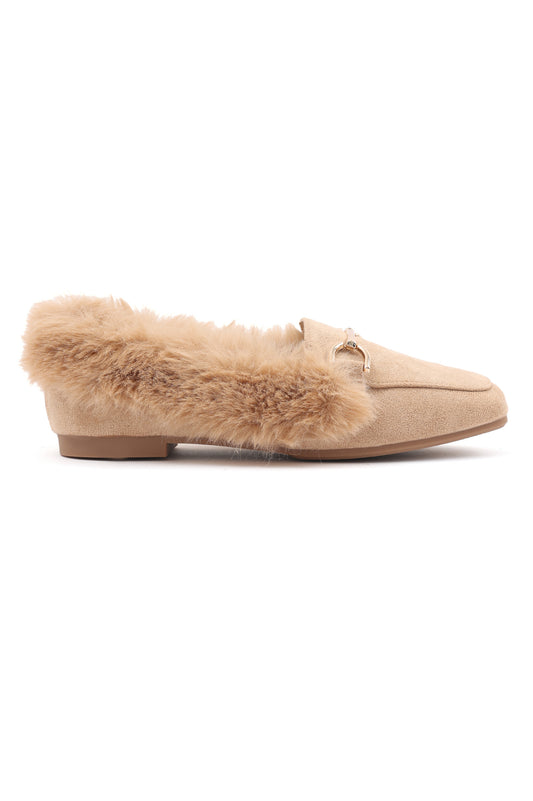 FAUX FUR LINED LOAFERS-BEIGE