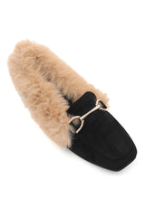 FAUX FUR LINED LOAFERS-BLACK