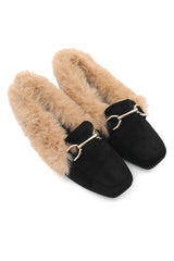 FAUX FUR LINED LOAFERS-BLACK