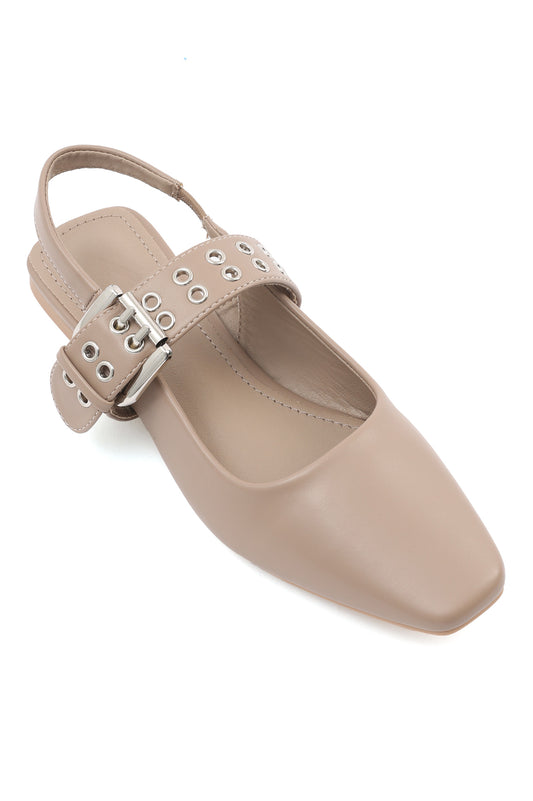 BUCKLED SLINGBACK FLATS-KHAKI