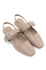 BUCKLED SLINGBACK FLATS-KHAKI