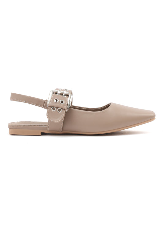 BUCKLED SLINGBACK FLATS-KHAKI