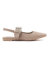 BUCKLED SLINGBACK FLATS-KHAKI