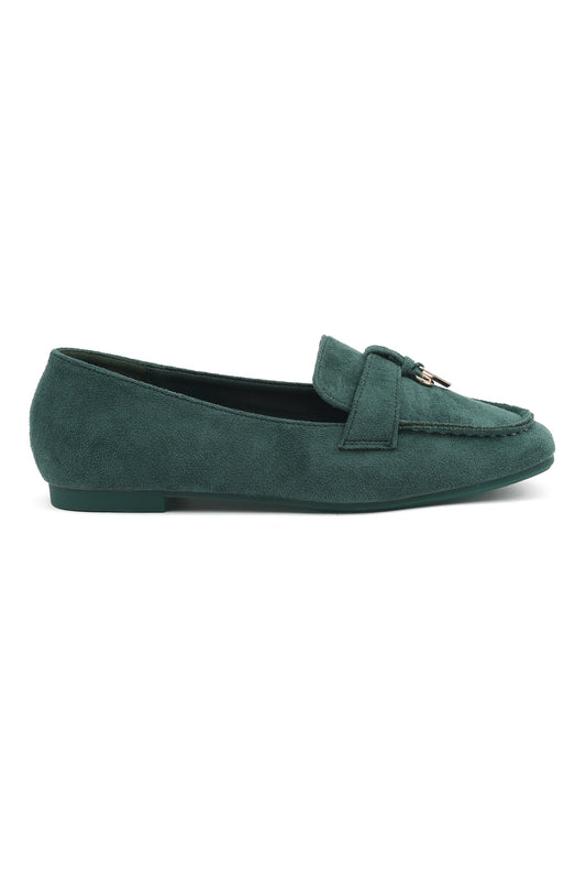 SUEDE LOCK CHARM LOAFERS-GREEN