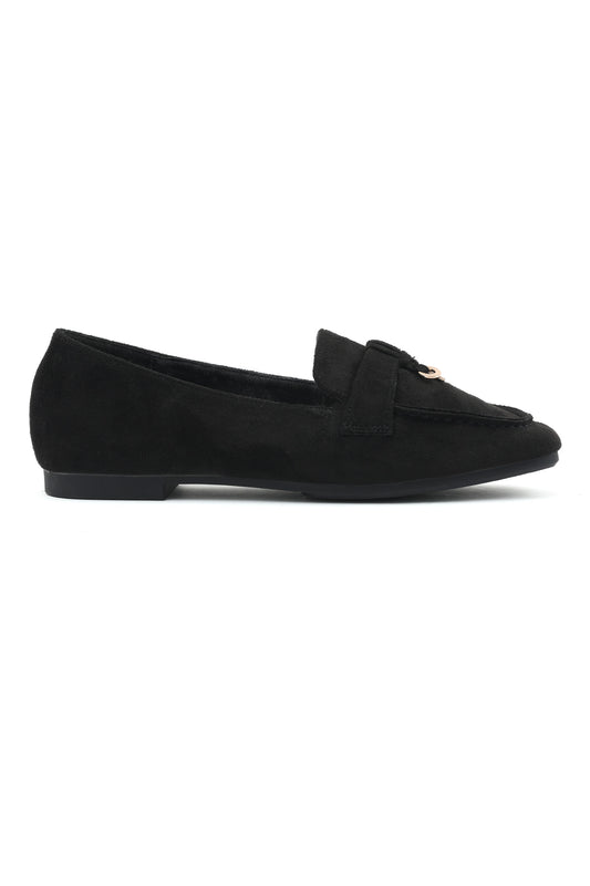 SUEDE LOCK CHARM LOAFERS-BLACK