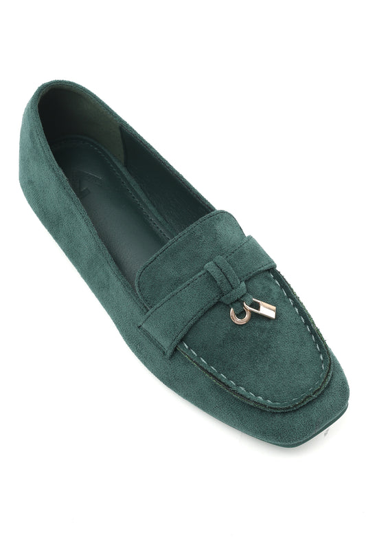 SUEDE LOCK CHARM LOAFERS-GREEN