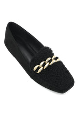 PLUSH CHAIN LOAFERS-BLACK