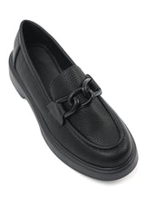 TEXTURED CHAIN LOAFERS-BLACK