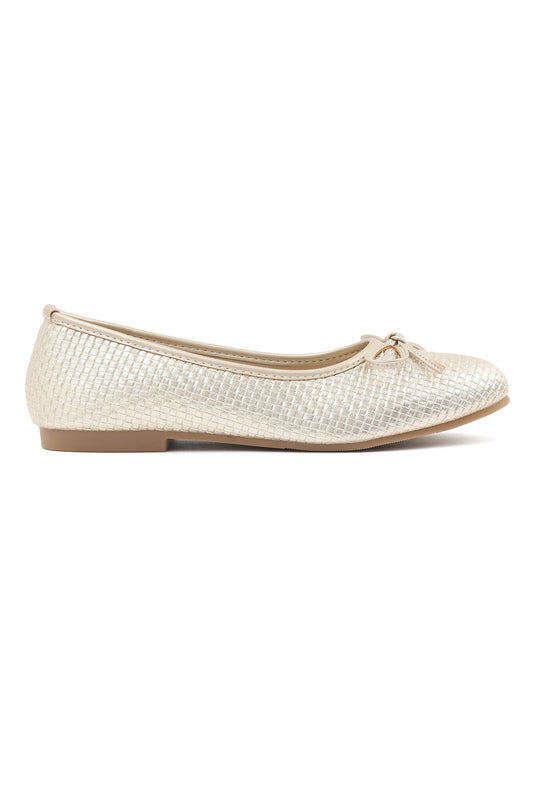 TEXTURED BOX BALLET FLATS-GOLD