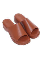 ELEGANT OPEN-TOE WEDGE SLIDE-CAMEL