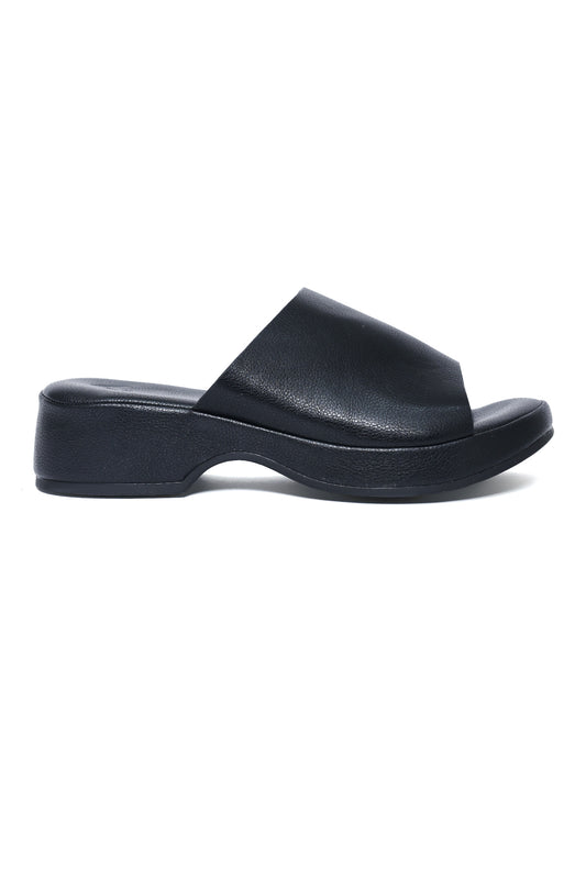 ELEGANT OPEN-TOE WEDGE SLIDE-BLACK