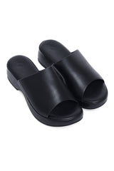 ELEGANT OPEN-TOE WEDGE SLIDE-BLACK