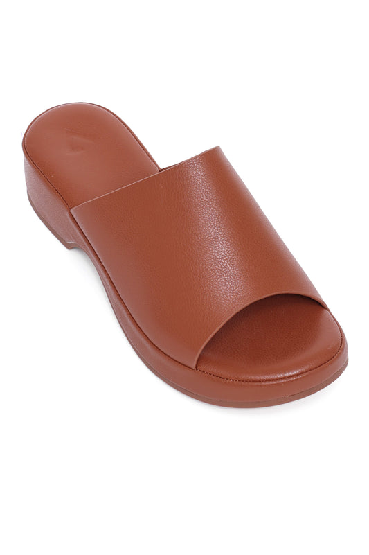 ELEGANT OPEN-TOE WEDGE SLIDE-CAMEL