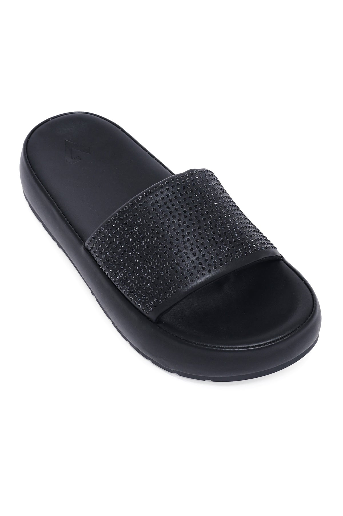 CRYSTAL EMBELLISHED SLIDE-BLACK