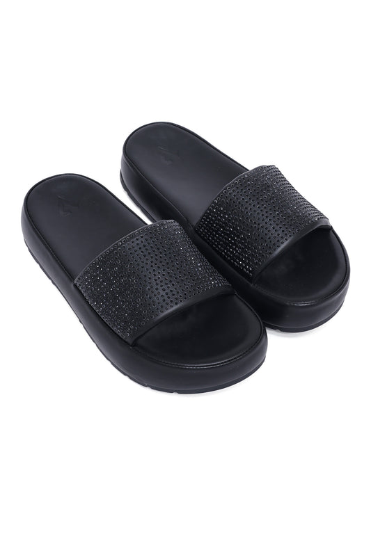 CRYSTAL EMBELLISHED SLIDE-BLACK