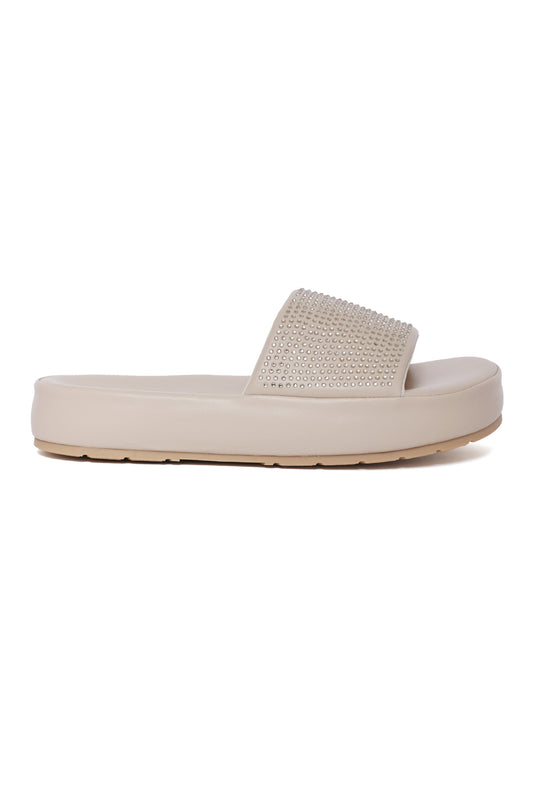 CRYSTAL EMBELLISHED SLIDE-BEIGE