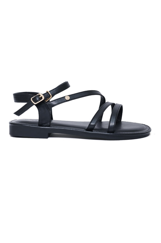 ELEGANCE STRAPPY FLAT SANDAL-BLACK