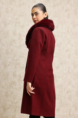 FAUX FUR COLLAR OVERCOAT-WINE