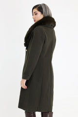 FUR-EMBELLISHED KNEE-LENGTH COAT
-GREEN