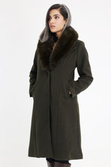 FUR-EMBELLISHED KNEE-LENGTH COAT
-GREEN