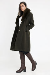 FUR-EMBELLISHED KNEE-LENGTH COAT
-GREEN