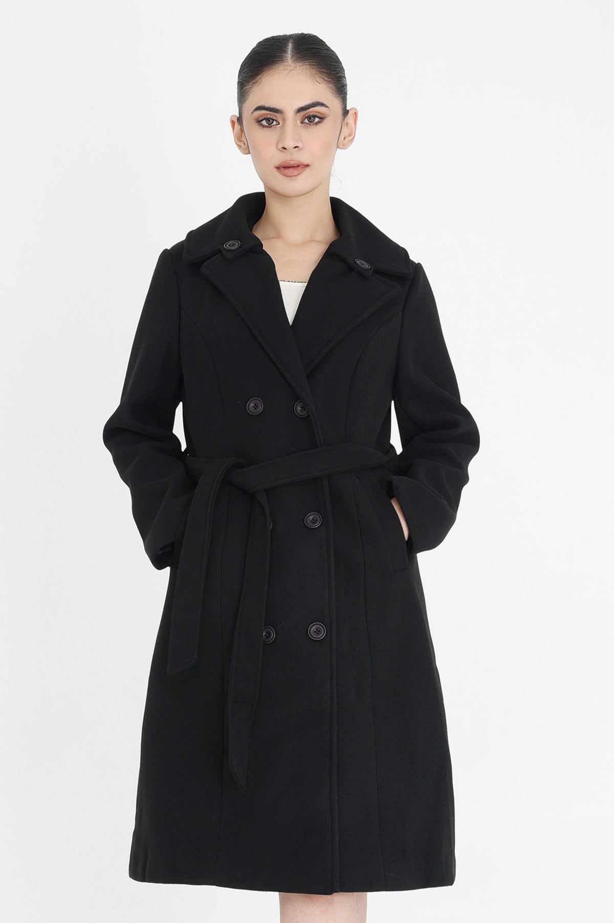 SOPHISTICATED BELTED OVERCOAT-BLACK