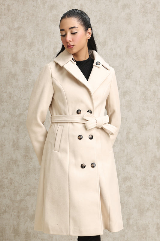 DOUBLE-BREASTED WOOL BLEND OVERCOAT-WHITE