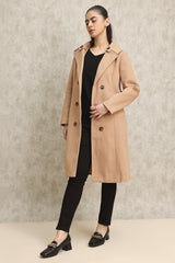 DOUBLE-BREASTED WOOL BLEND OVERCOAT-KHAKI