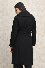 DOUBLE-BREASTED WOOL BLEND OVERCOAT-BLACK