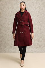 DOUBLE-BREASTED WOOL BLEND OVERCOAT-WINE