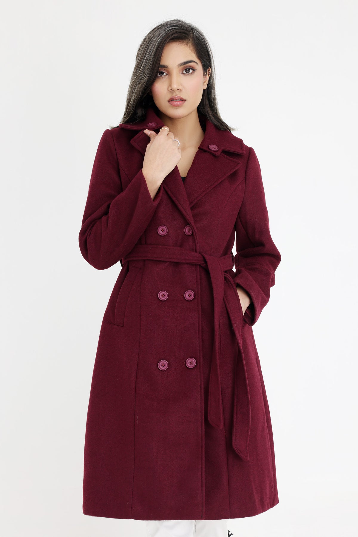 SOPHISTICATED BELTED OVERCOAT-WINE