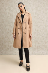 DOUBLE-BREASTED WOOL BLEND OVERCOAT-KHAKI