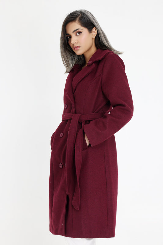 SOPHISTICATED BELTED OVERCOAT-WINE