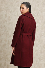 DOUBLE-BREASTED WOOL BLEND OVERCOAT-WINE