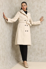 DOUBLE-BREASTED WOOL BLEND OVERCOAT-WHITE