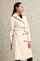 DOUBLE-BREASTED WOOL BLEND OVERCOAT-WHITE