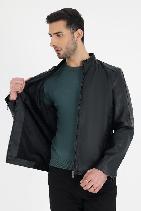 ALMAS URBAN LEATHER JACKET FOR MEN-BLACK