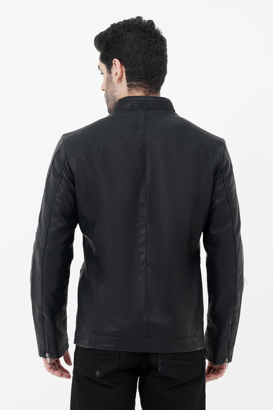 ALMAS URBAN LEATHER JACKET FOR MEN-BLACK