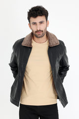 ALMAS STYLISH COLLAR LEATHER JACKET-BLACK