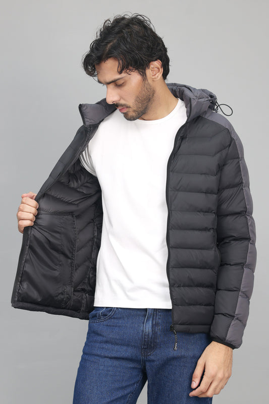 DUAL-TONE PUFFER JACKET-BLACK