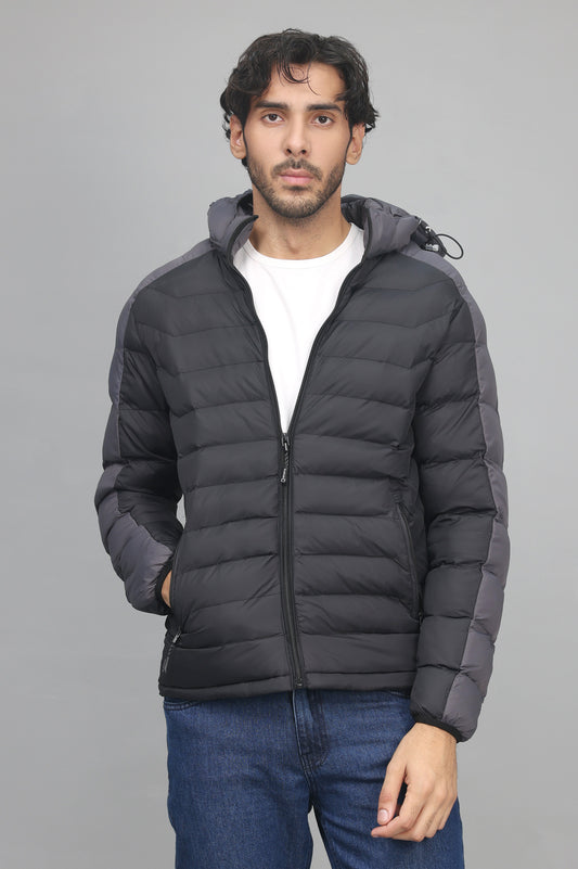 DUAL-TONE PUFFER JACKET-BLACK