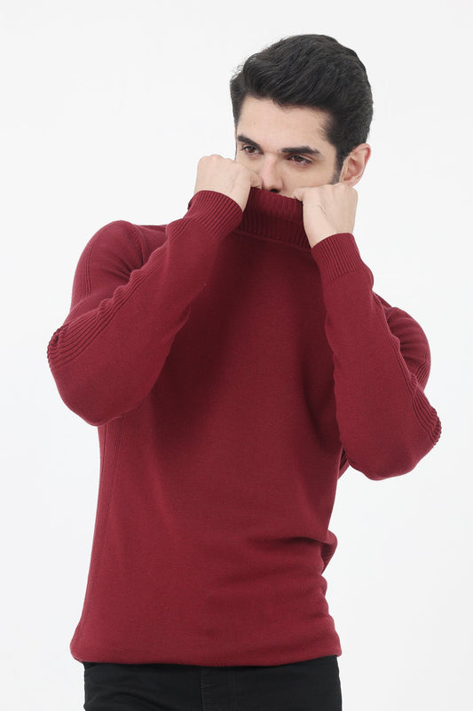 HIGH NECK SWEATER-MAROON