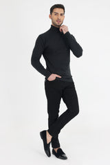 HIGH NECK SWEATER-CHARCOAL