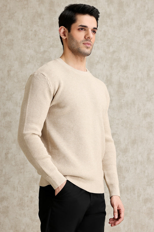 RIBBED CREWNECK SWEATER-BEIGE