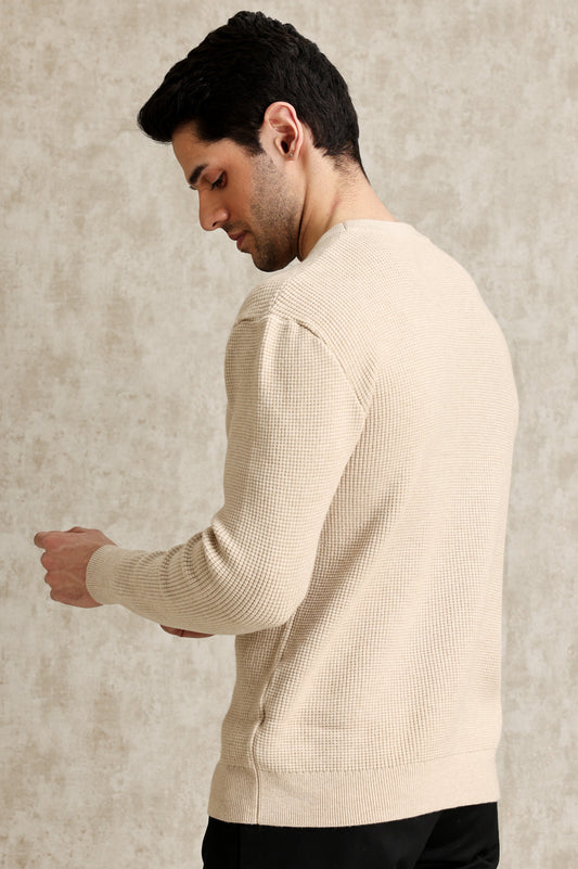 RIBBED CREWNECK SWEATER-BEIGE