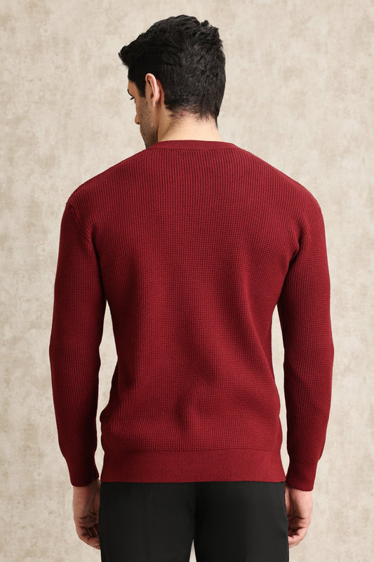 RIBBED CREWNECK SWEATER-BURGUNDY